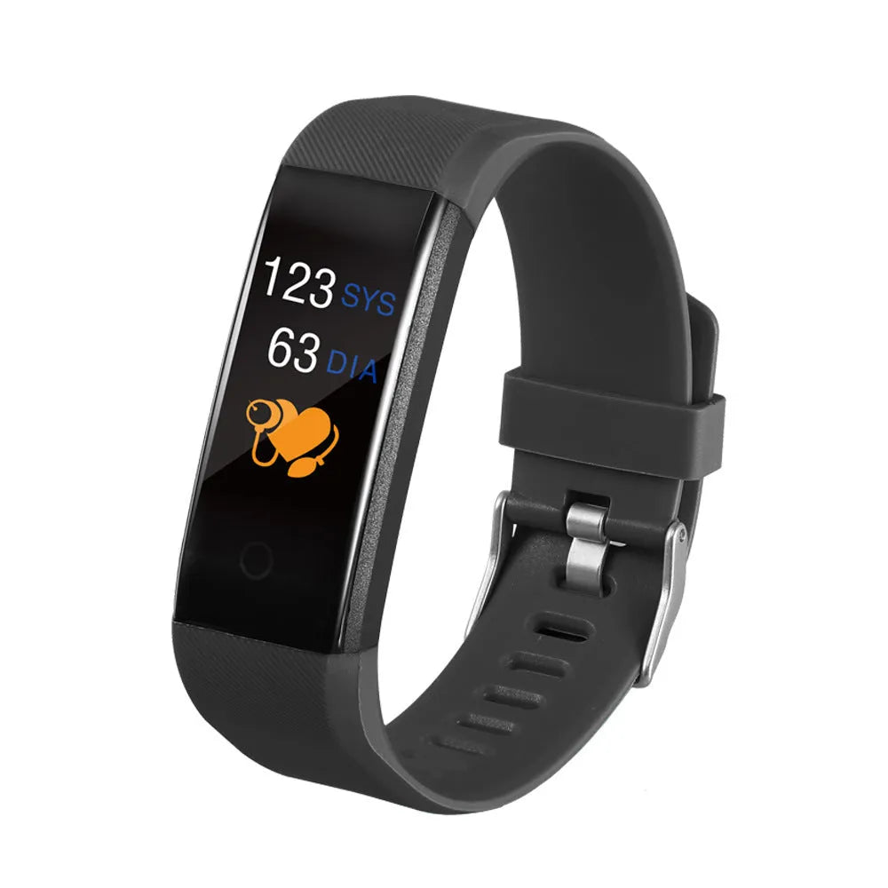 Children's Bluetooth smart bracelet in black with step counting message reminder sleep monitoring touch operation