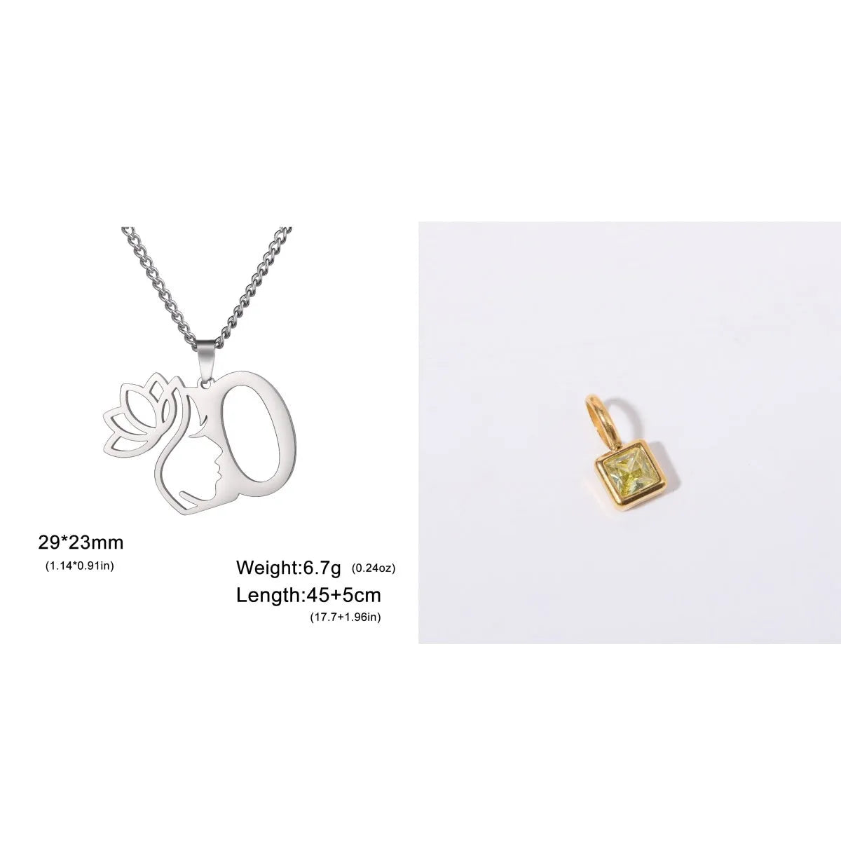 Stainless steel necklace with cross chain and a single initial pendant in a gold or silver finish.
