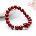 Natural cinnabar bracelet with purple gold sandstone rose pendant, 8mm bead size
