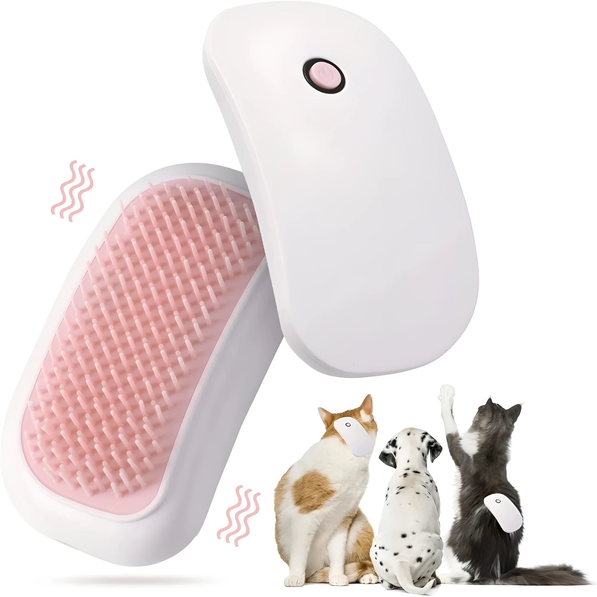 Pink electric pet massage brush with TPE teeth for cats and dogs