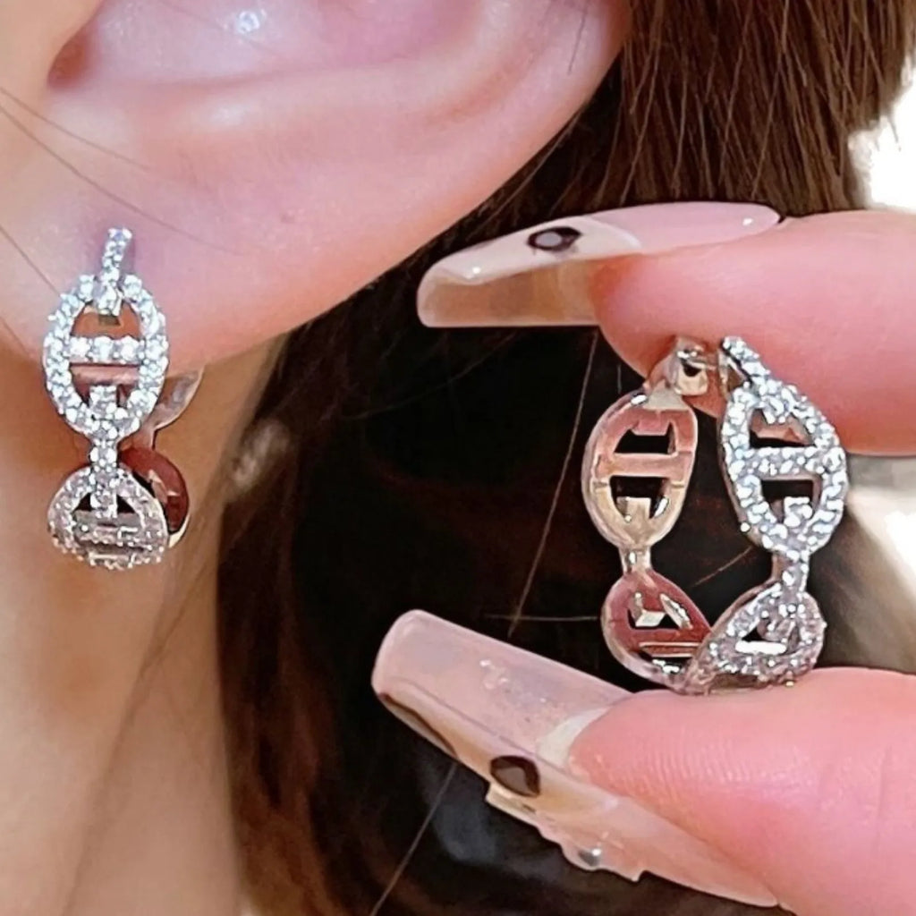 Women's casual diamond earrings with thick gold plating in silver, gold and rose gold colour options