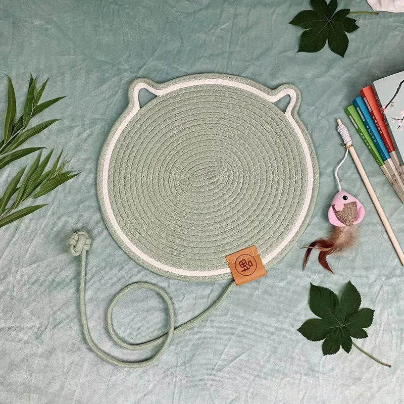 Wear-resistant non-dandruff rattan cat nest in cotton thread, S size 42cm or M size 52cm, available in five colours