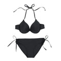 Women's rose red bikini swimsuit with steel bracket support shown alongside black colour option