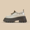 White women's platform Mary Jane shoes with lace-up front and 6-8cm chunky heel in XINGX bear colour.