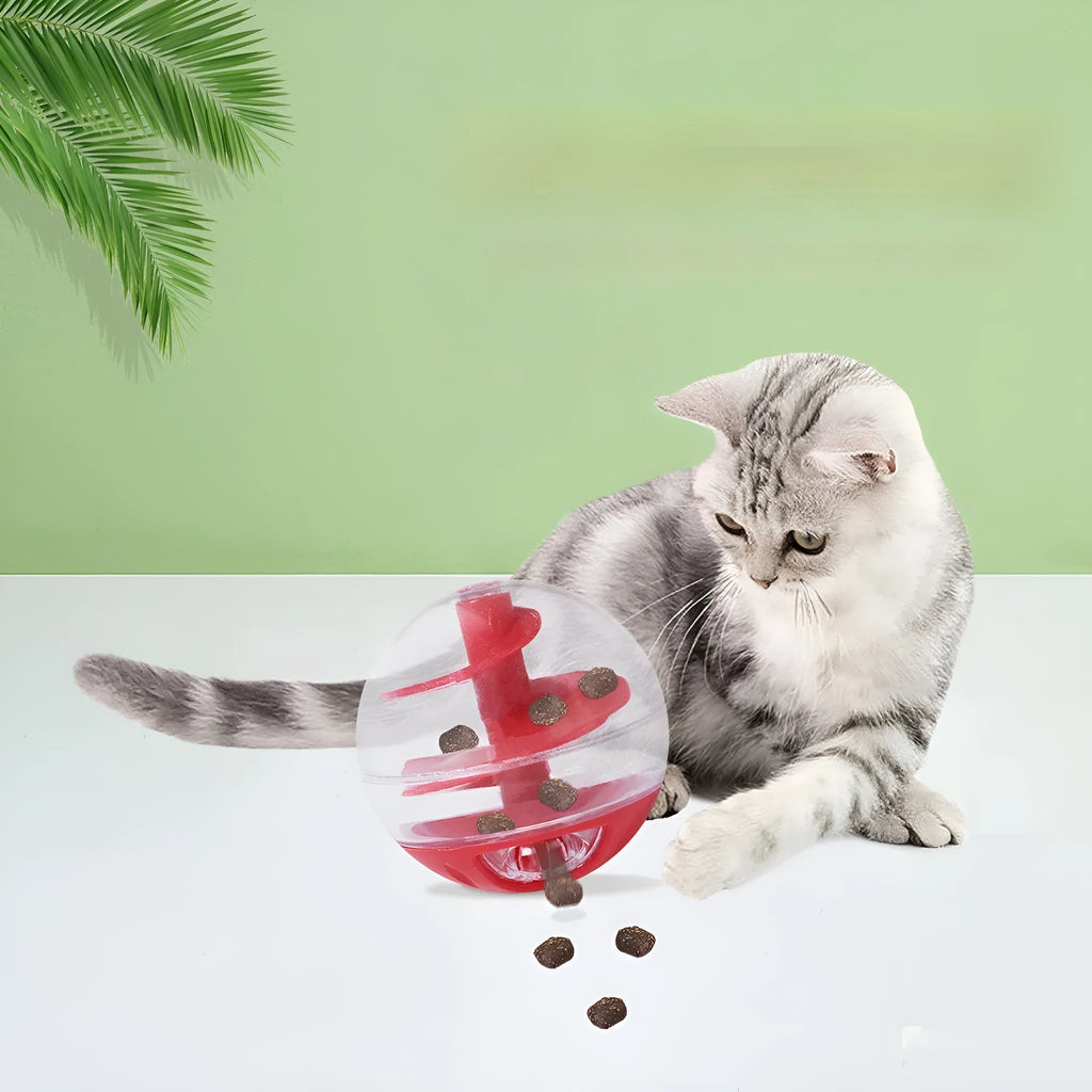 Pet leakage food feeder red blue plastic spiral slow feeder ball 5.5 cm diameter for cats