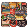 36 retro beach stickers in various 6-10cm sizes with vinyl PVC construction and matte film covering