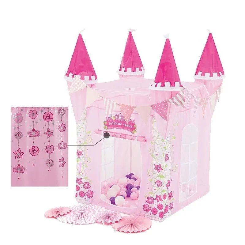 Children's princess castle folding tent with castle pattern design made of polyester taffeta