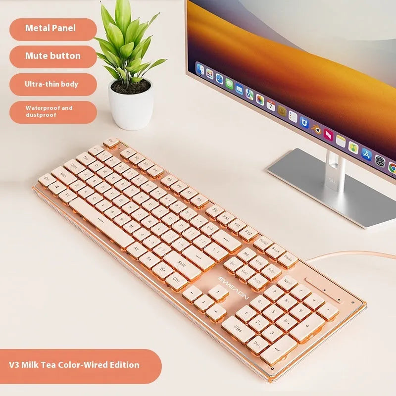 Prewalker V3 wired mute keyboard and mouse suit in retro green colour on a desk