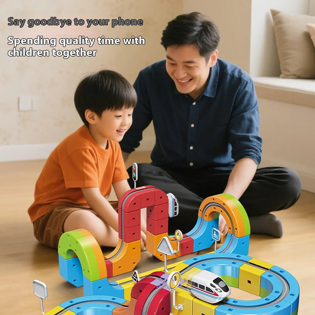 Children's 55-piece plastic track cube building blocks toy with USB charging Basic Edition