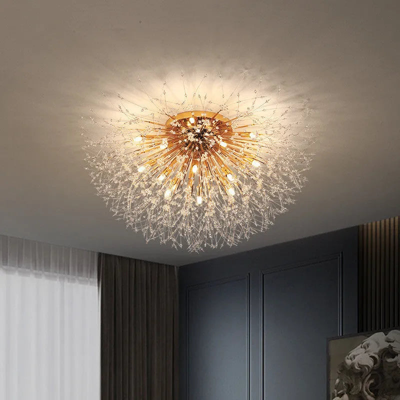 Dandelion crystal ceiling lamp chrome finish 40cm round shade wrought iron LED