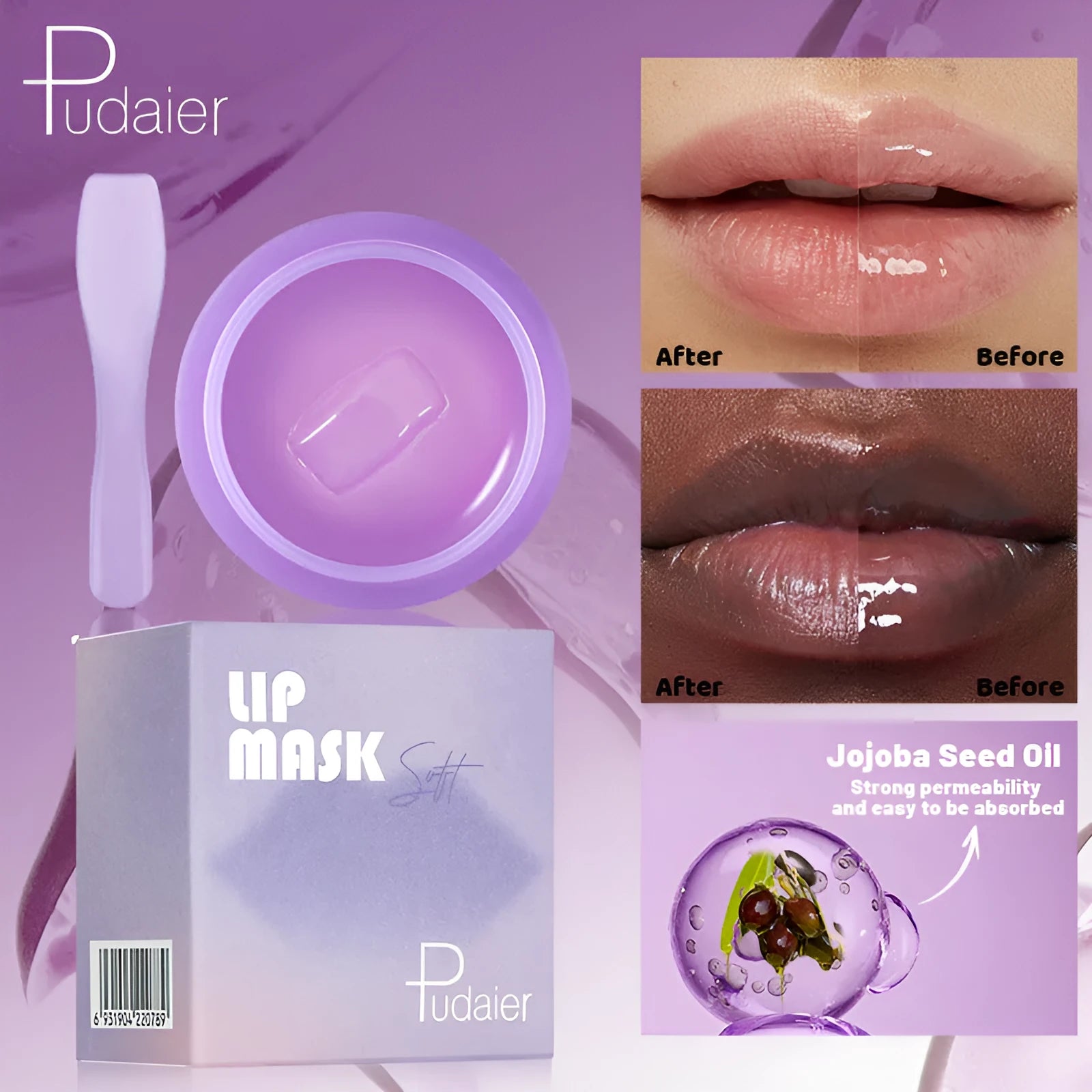 Exfoliating lip balm treatment with scraper tool in packaging