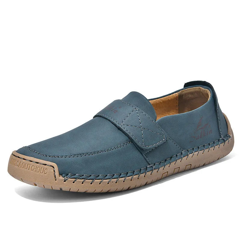 Autumn leisure hand-stitched PU upper Velcro shoes in flat heel round toe low-top casual style