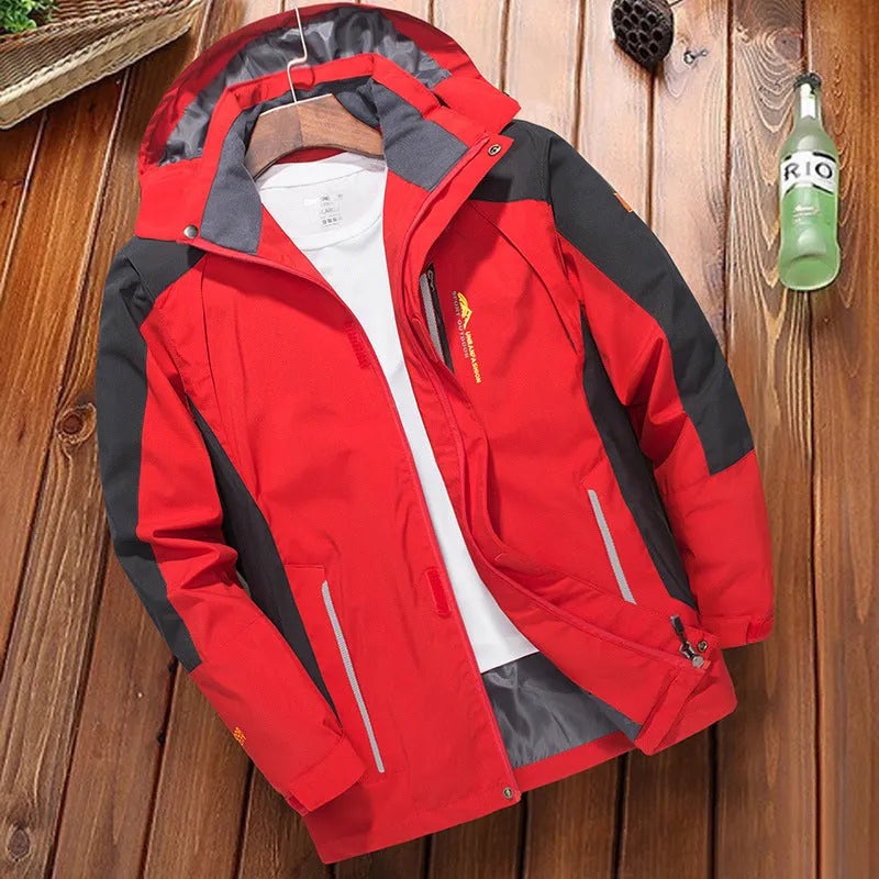Men's windproof waterproof outdoor windbreaker thin jacket in solid colour, polyester fibre, front view