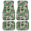 Black rubber car floor mat set with waterproof lining, four-piece suit for vehicle footwells.