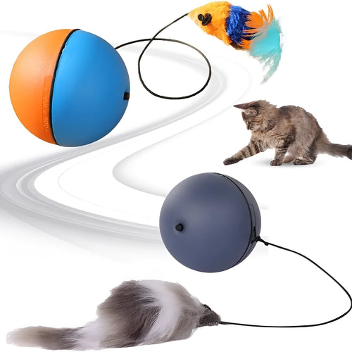 Blue and orange automatic rolling cat ball toy with self-activated motion for indoor pet play