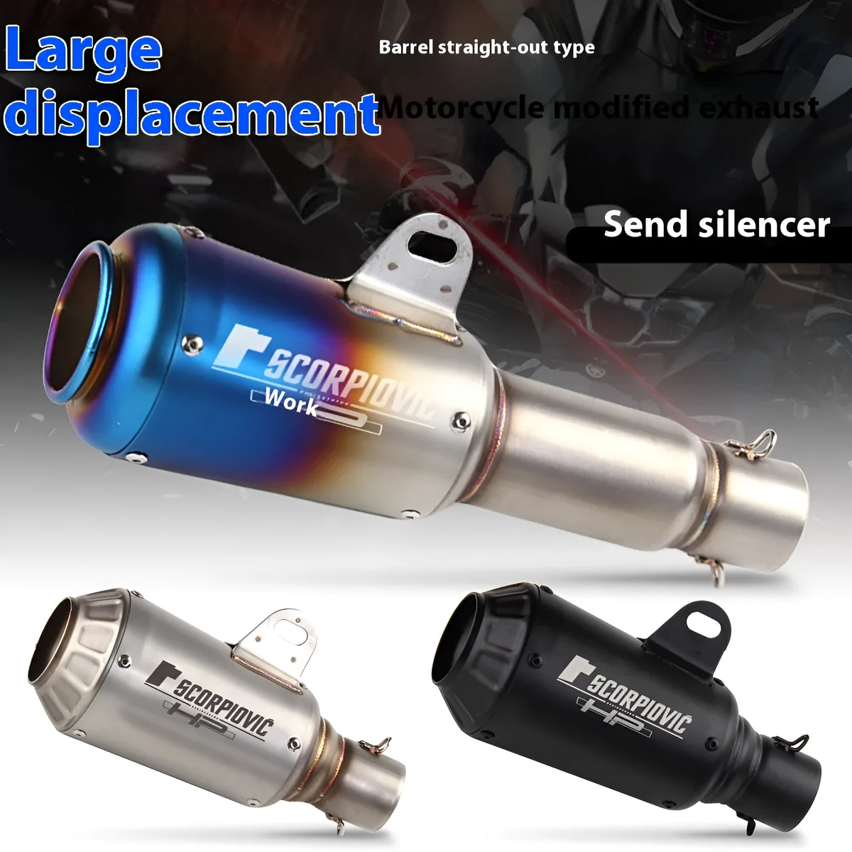 Universal motorcycle racing exhaust pipe in stainless steel with flower cover design