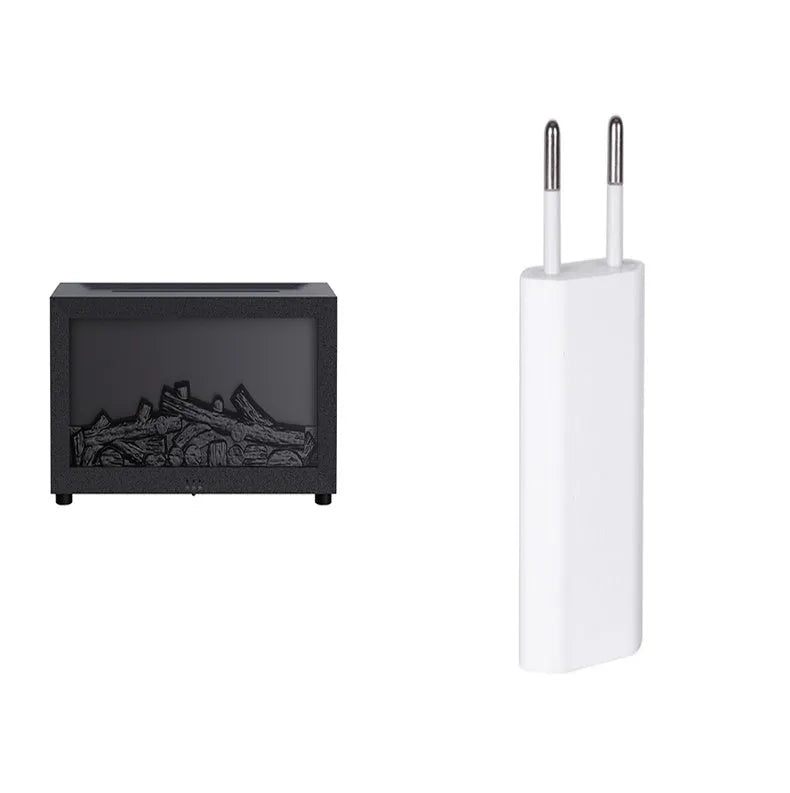 Square desktop flame effect essential oil diffuser with coloured mood lighting and remote control.