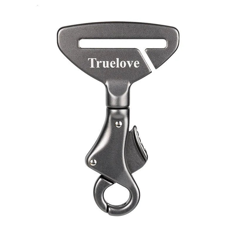 Pet safety buckle made of aluminium alloy, 12.5cm long and 7cm wide, shown in black colour