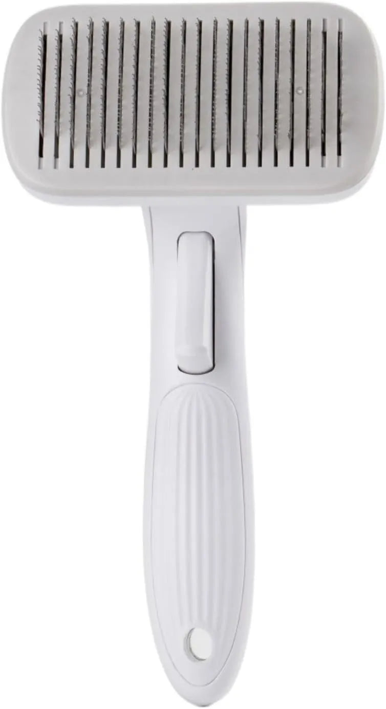 Automatic pet hair removal comb for dogs and cats in blue, grey, green, or pink colour options