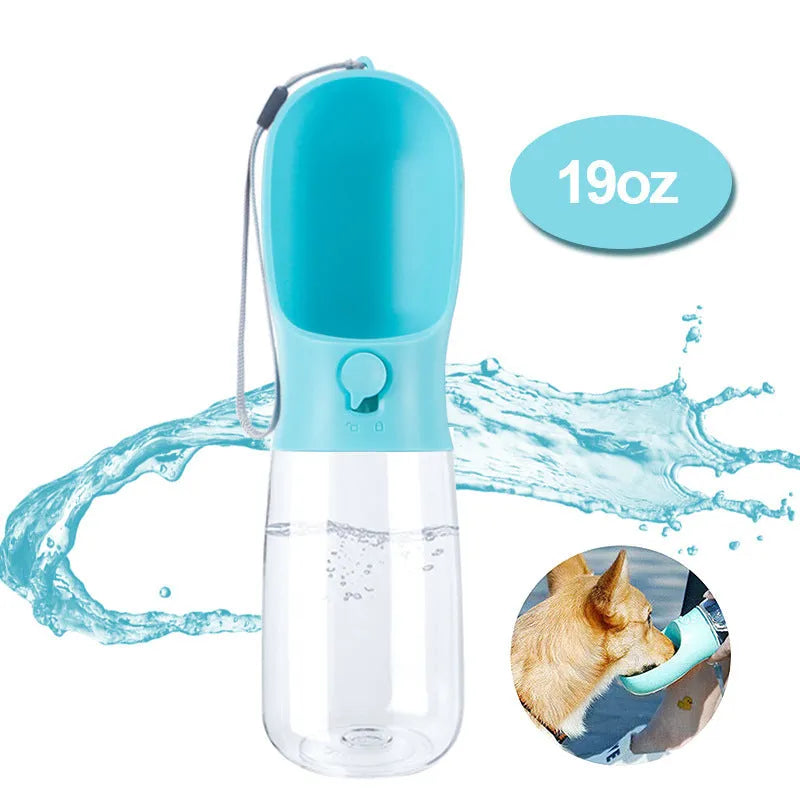 Large capacity outdoor portable travel pet water bottle 550ml in green with built-in drinking bowl