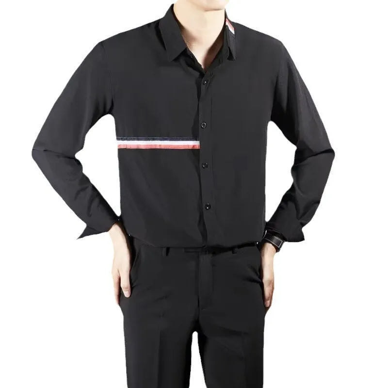 Hong Kong style loose fit cardigan shirt in cotton blend fabric
