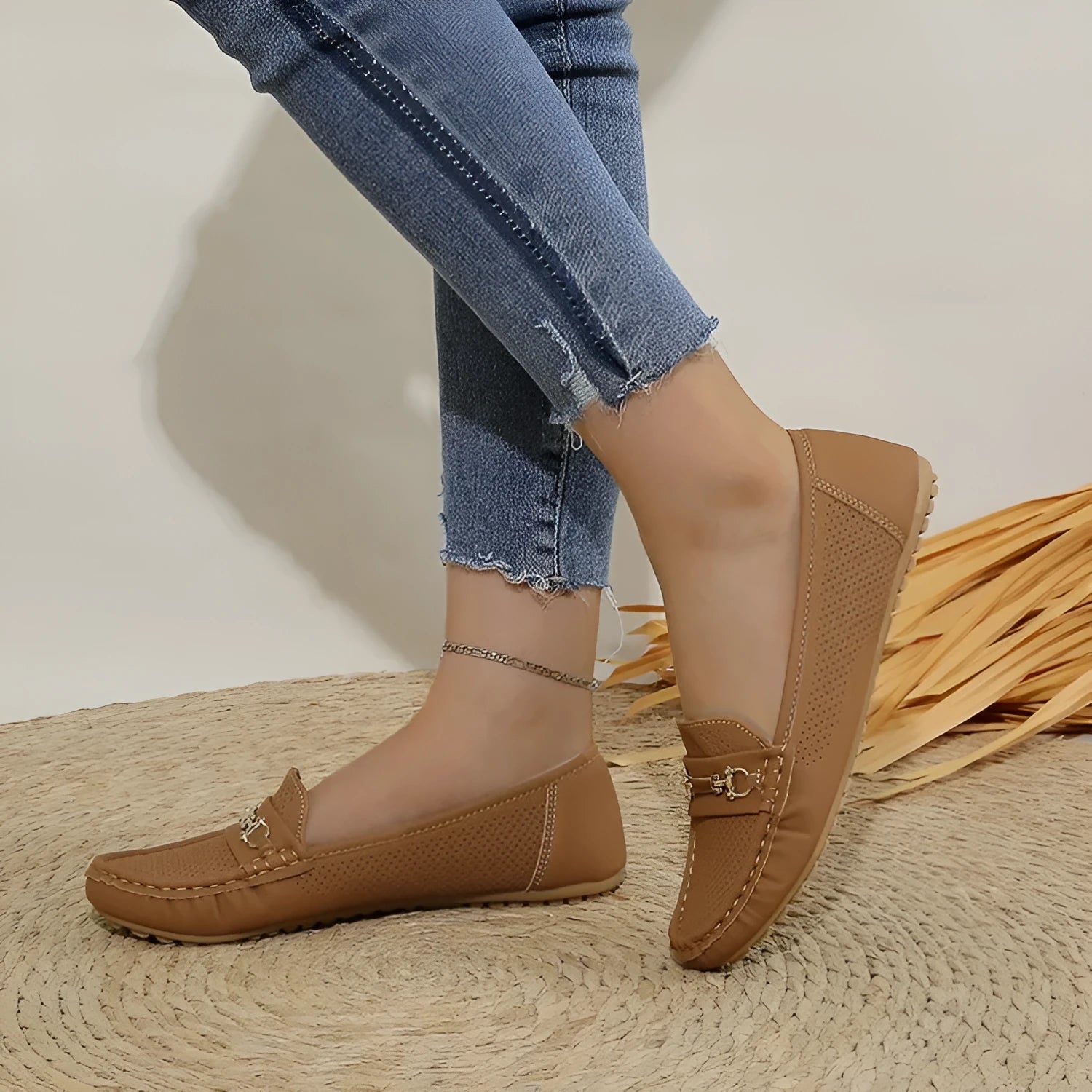 Women's flat casual shoes in artificial PU available in white, black and khaki colours