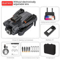 Black and orange remote-controlled quadcopter drone with camera shown folded and unfolded.