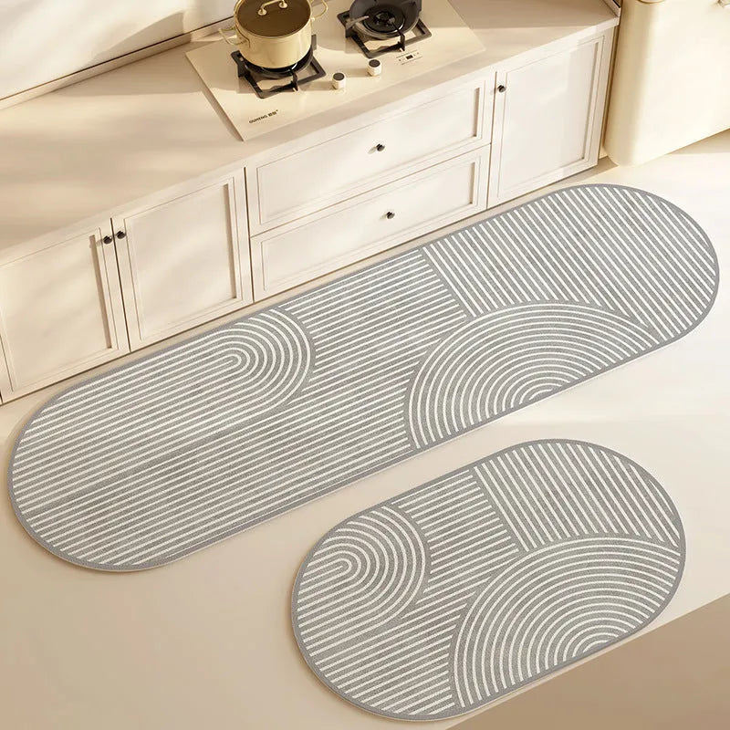 Oval diatom ooze kitchen floor mat with printed stripe pattern, available in multiple sizes and colours