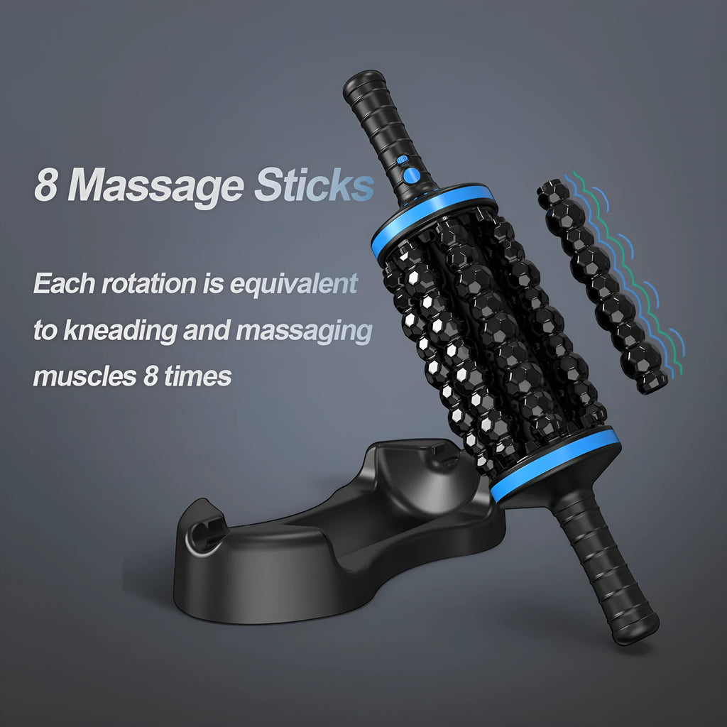 Handheld electric rollers massager with ABS plastic body in blue for back foot and leg massage