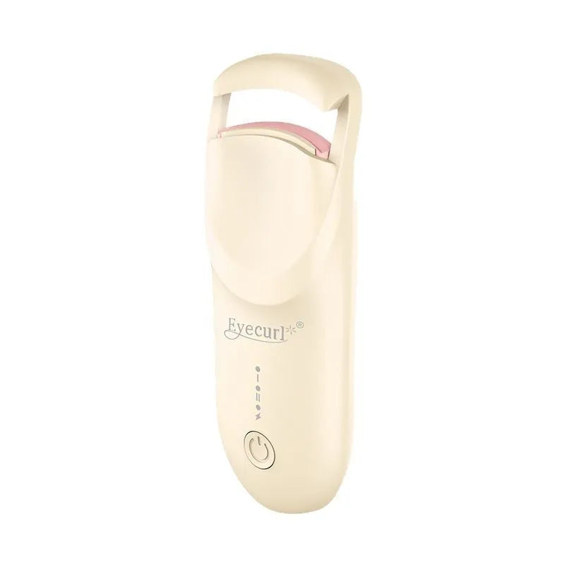 USB electric heating eyelash curler in choice of colours including vanilla apricot, maca pink, and cream white.