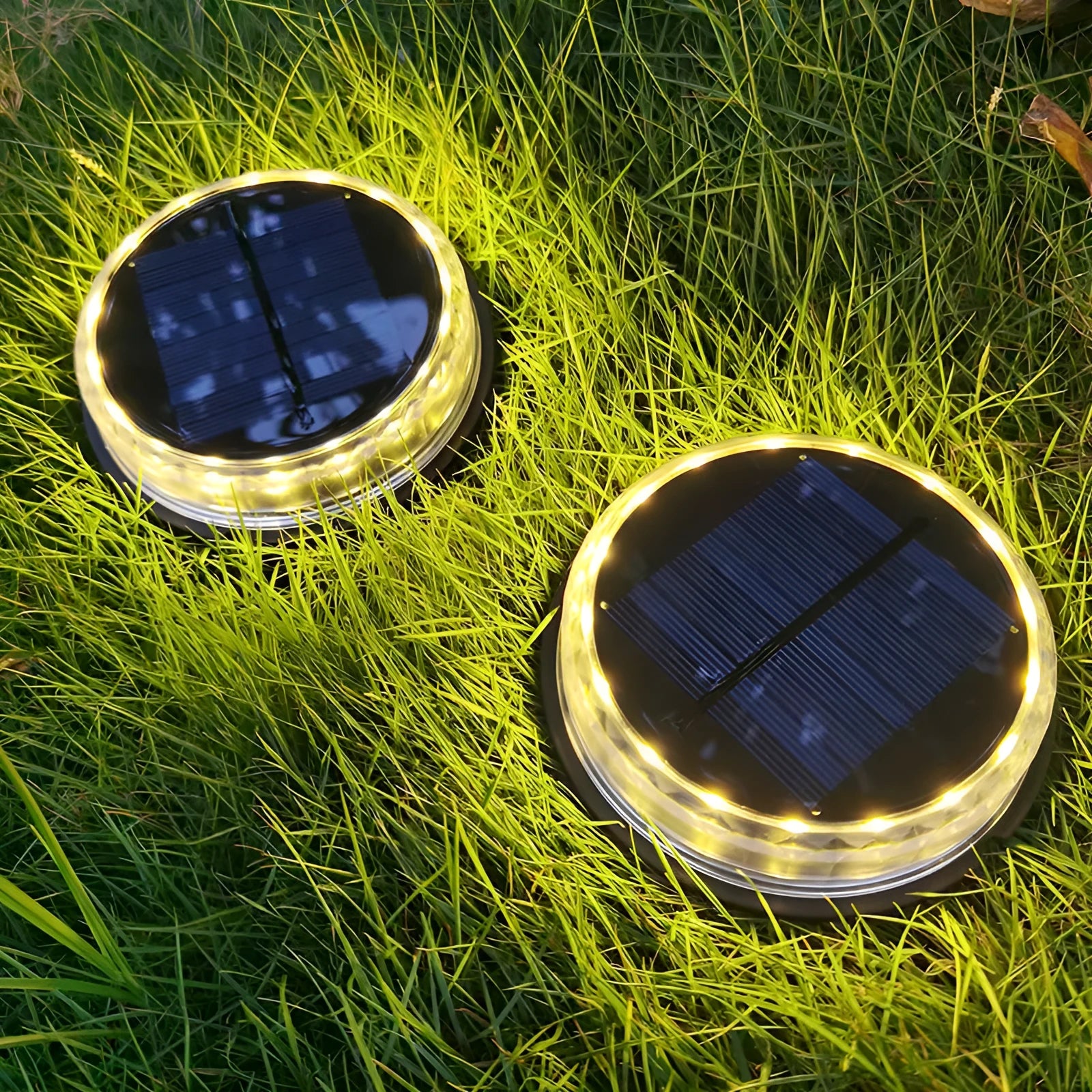 Solar buried light for outdoor courtyards and lawns, 121x121x26mm, ABS+AS construction, polycrystalline solar panel, 13lm warm or white light.