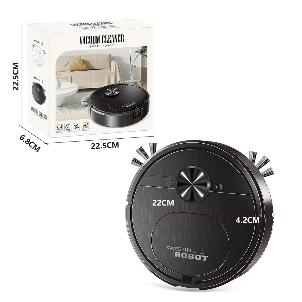 White or black 3-in-1 robotic floor cleaner with vacuum, sweep, and mop functions