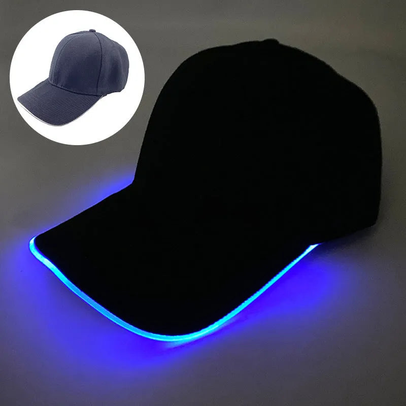 Halloween LED baseball cap showing integrated lighting effects in various pumpkin and solid colour designs