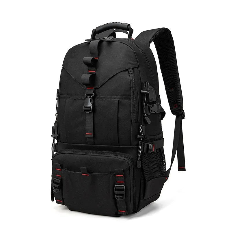 Men's large waterproof hiking backpack in Oxford cloth with air cushion back system, shown in a camouflage colour variant.