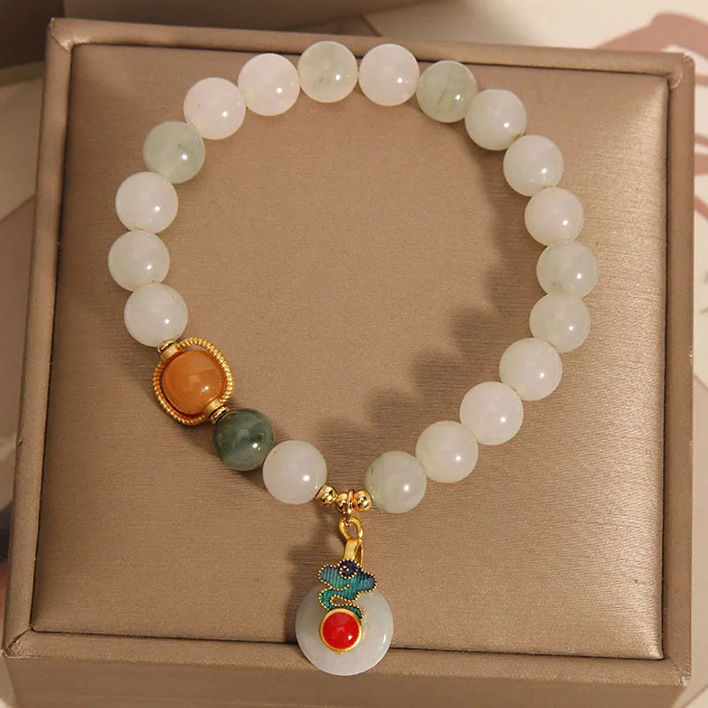 Women's ice jade crystal bracelet with Xiangyun jade buckle and pearl decorative elements