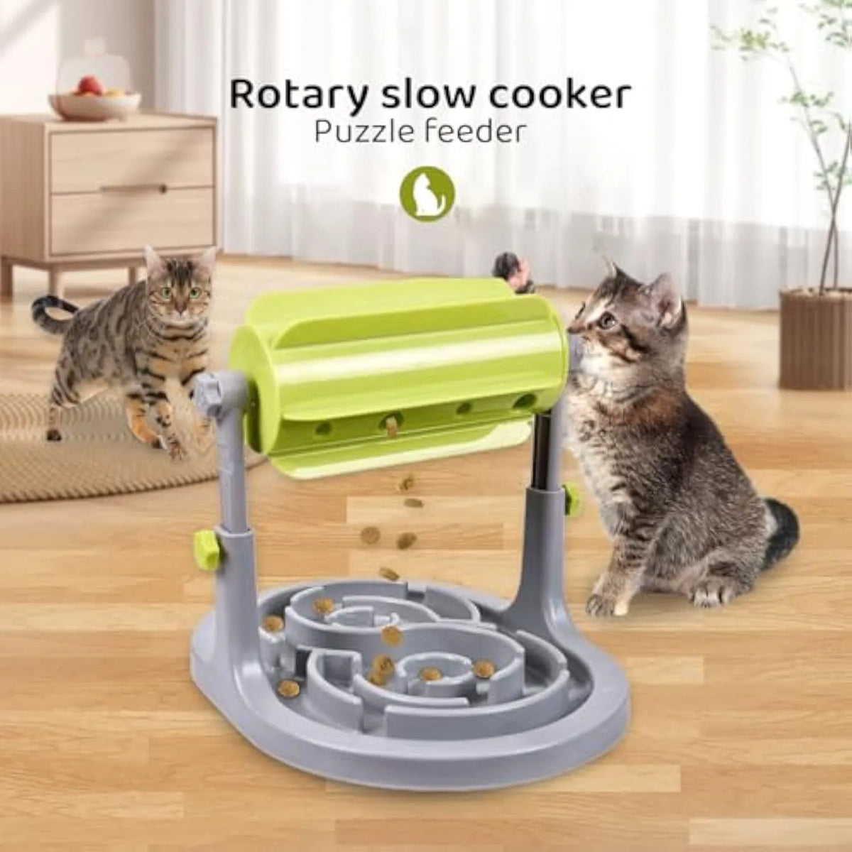 Interactive dog cat food puzzle toy slow feeder with adjustable height in blue, green, and pink colours