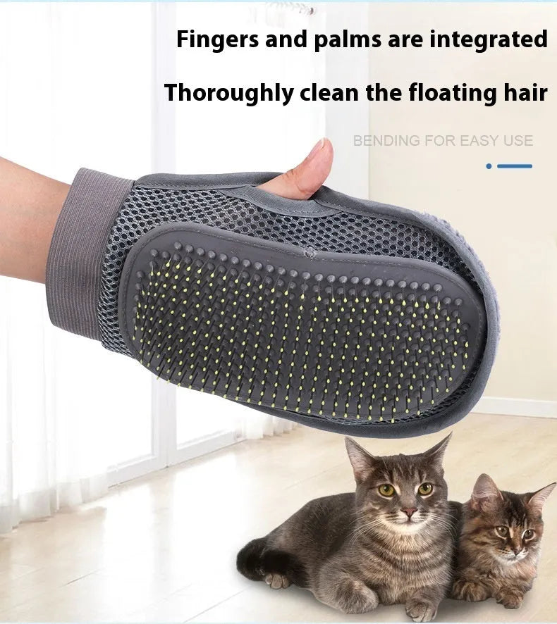 Gray rubber TPR pet grooming glove with steel needle tips for dog and cat bath massage