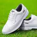 Men's genuine leather golf shoe in lake blue with non-slip rubber outsole.