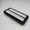 Black rectangular car air filter measuring 256mm by 113mm by 40mm dimensions