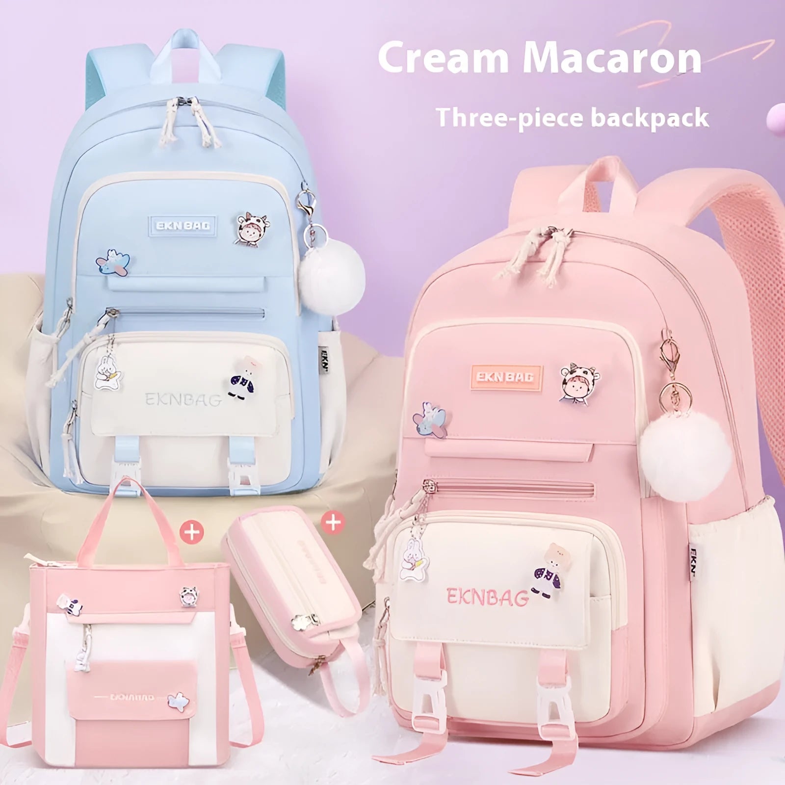 Girls' pink waterproof Oxford cloth school backpack with curved shoulder straps.