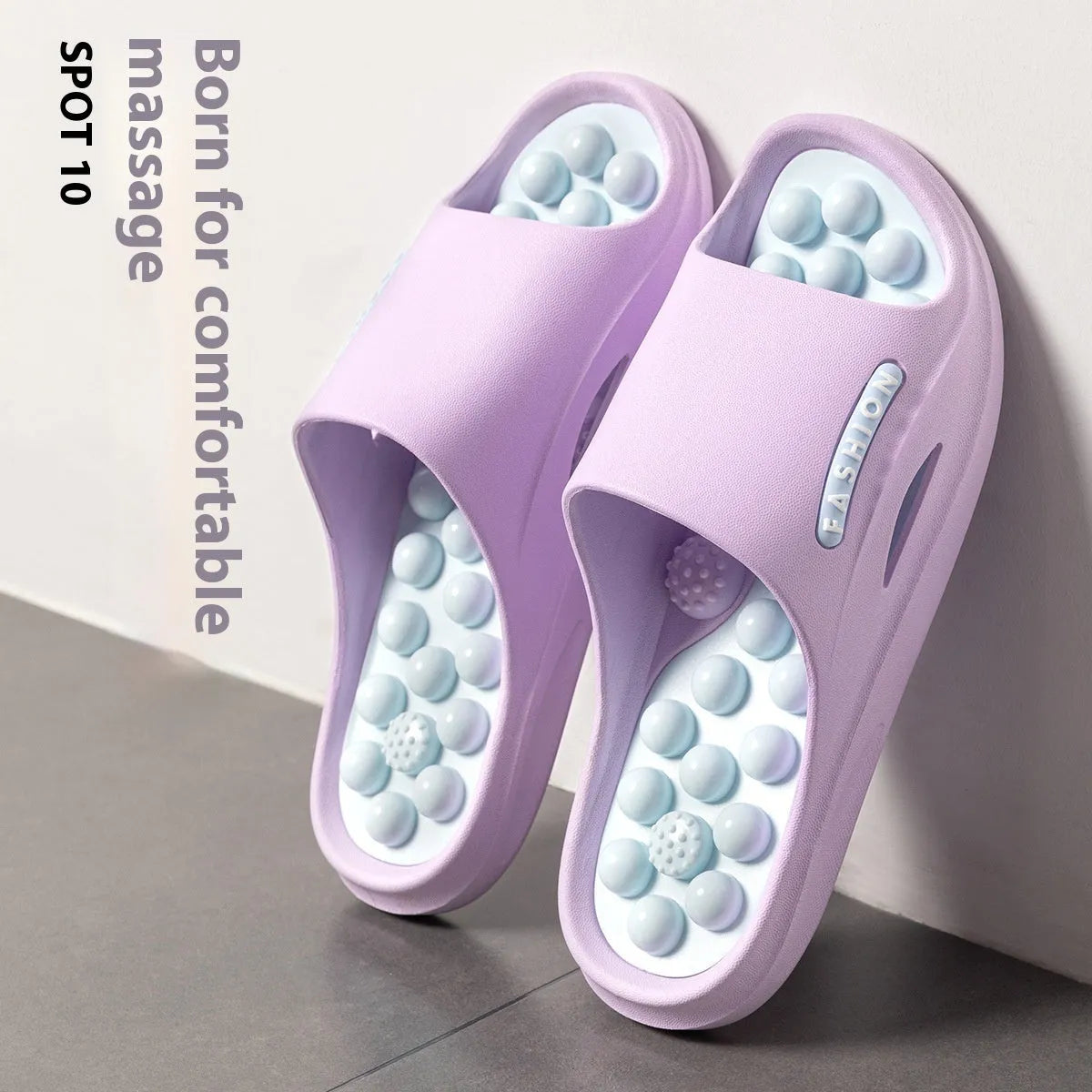 Non-slip ball massage sandals with grape particle texture, PVC upper and sole, available in multiple colours