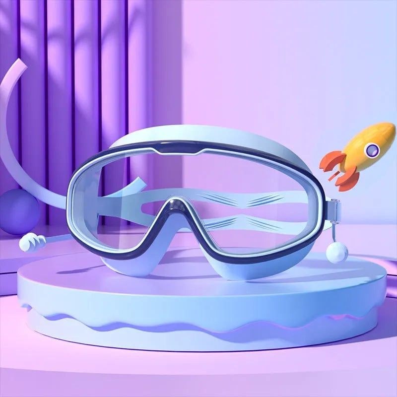 Children's large frame non-fogging waterproof swimming goggles in pink and blue