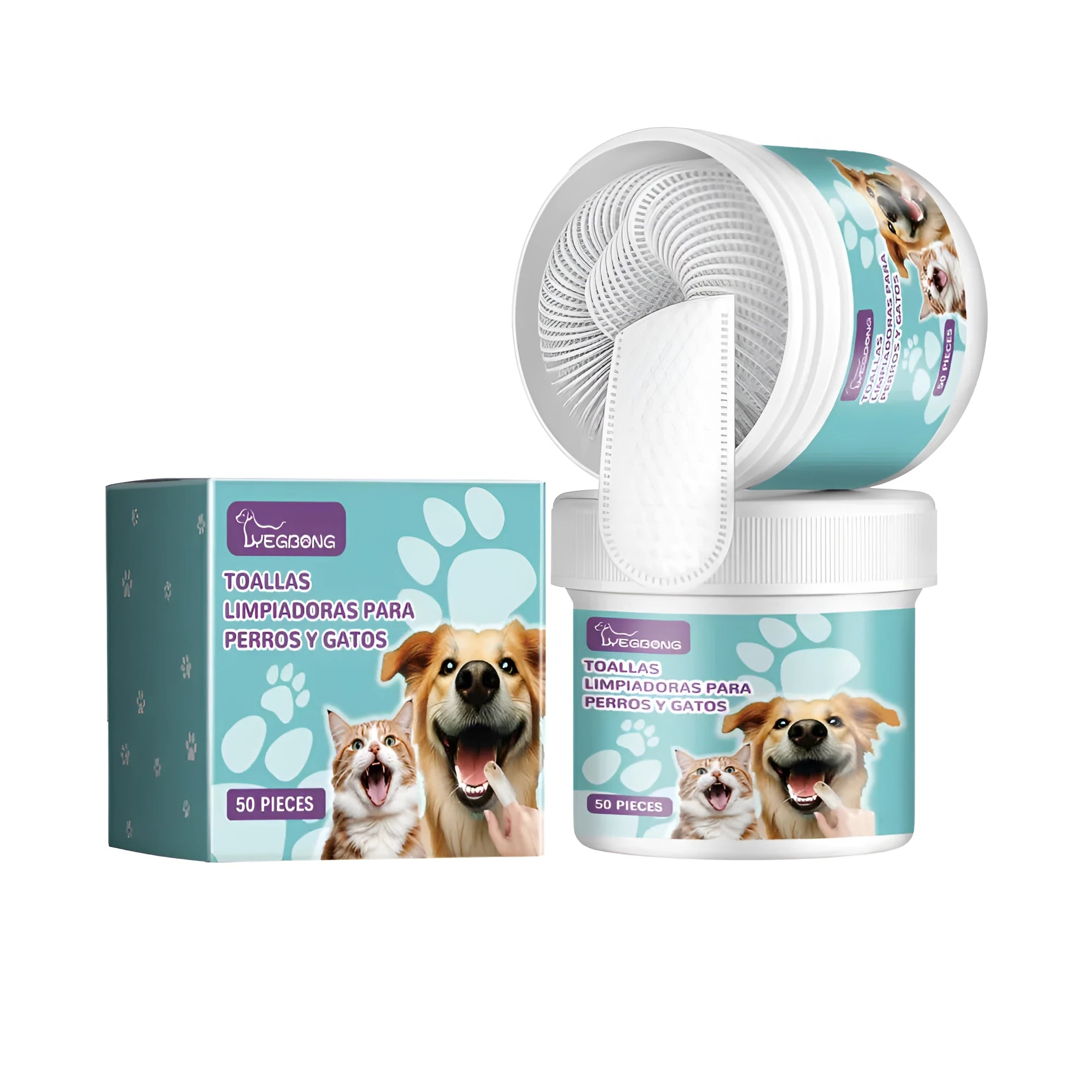 Dog dental cleaning finger glove with sodium bicarbonate and chamomile extract.