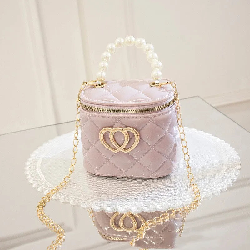 Transparent heart-pattern PVC bucket gel bag for cosmetics in apricot colour