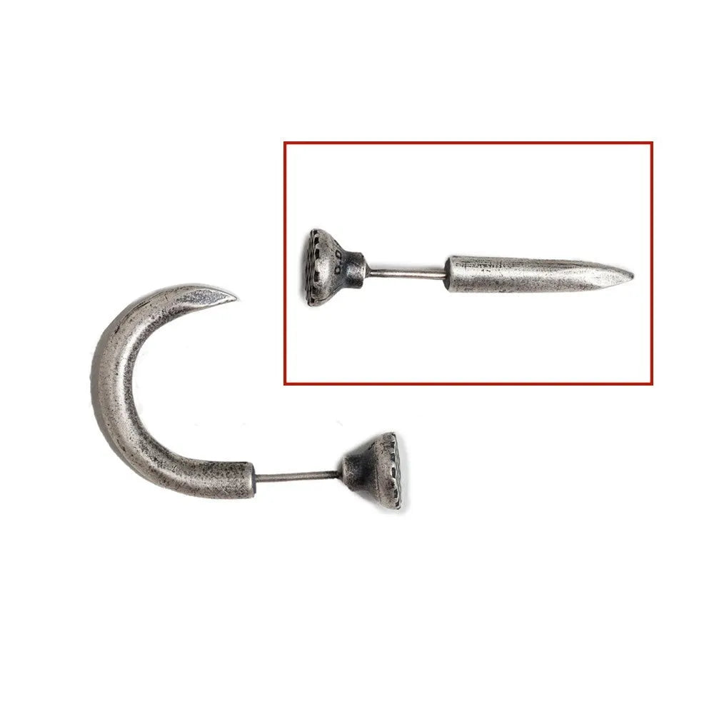 S925 sterling silver punk nail stud earring, straight and curved style options on ear hook.