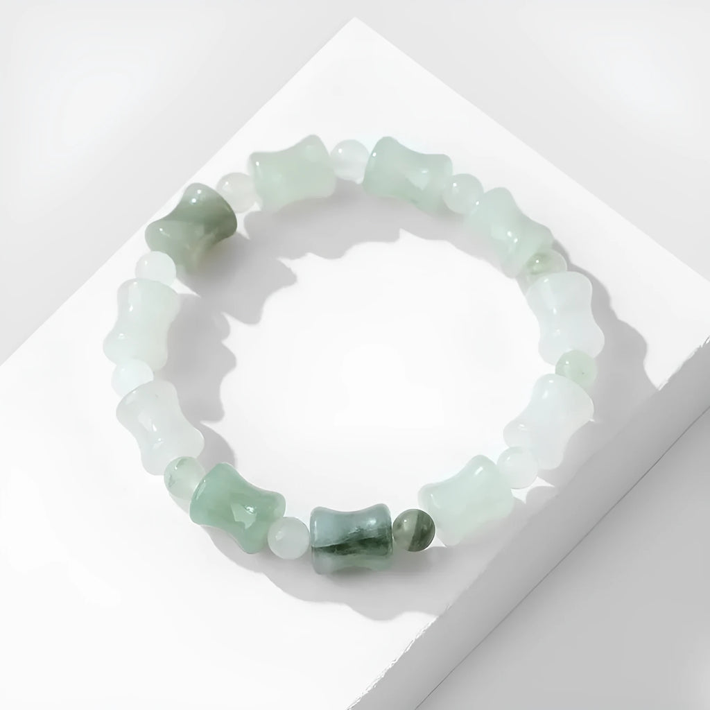 Tianshan Emerald natural chalcedony beaded bracelet with diamond-shaped jade stones and coconut shell beads on elastic string