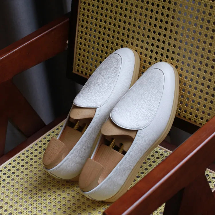 British handmade men's leather loafers in brown with a low-tube sock design and TPR sole.