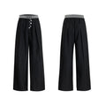 Straight-leg high-waist trousers with button-open line design in polyester cotton blend fabric