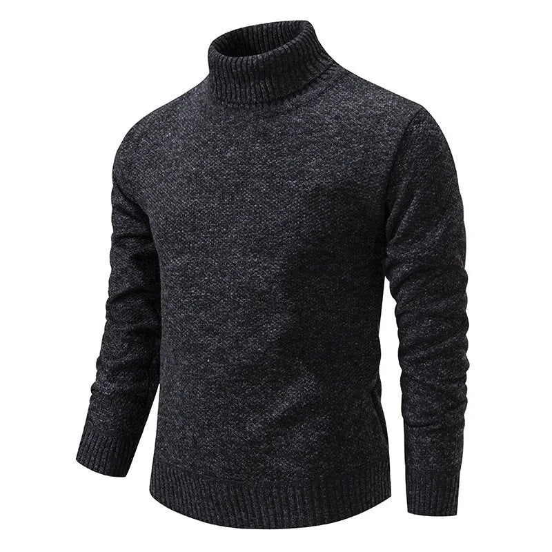 Men's solid color sweater, slim fit pullover, in 6615 Black, brown, and dark gray, made of polyester fibre