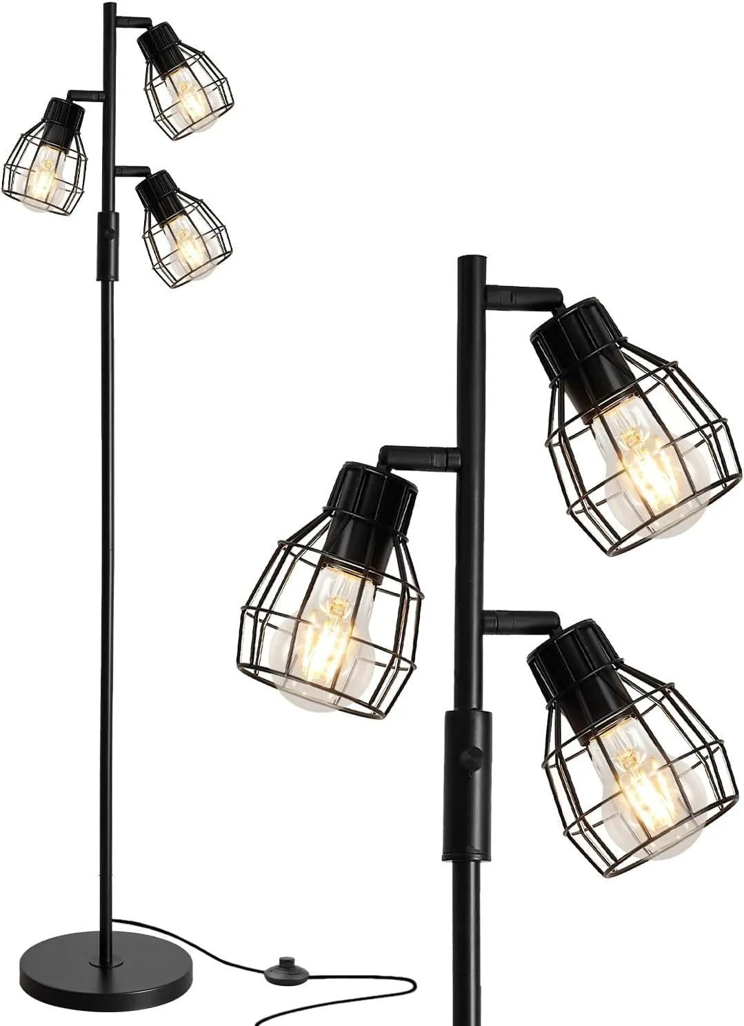 American country retro LED bedside lamp in black with metal shade and USB port on nightstand